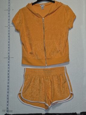 Rue21 3pc Orange Velour Zip Hoodie & Shorts Set